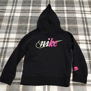Nike Kids Black Hoodie with Neon Pink and Green Accents